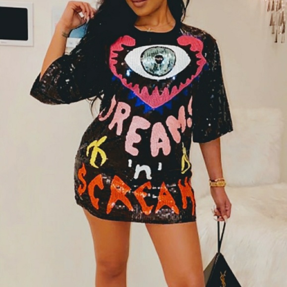 One Eye Sequins Mini Shirt Dress - Picture 3 of 8